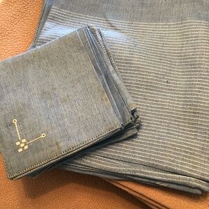 Light Blue Striped Cotton  12 Napkins and Table Italian OM Set  EUR : 140 x 250